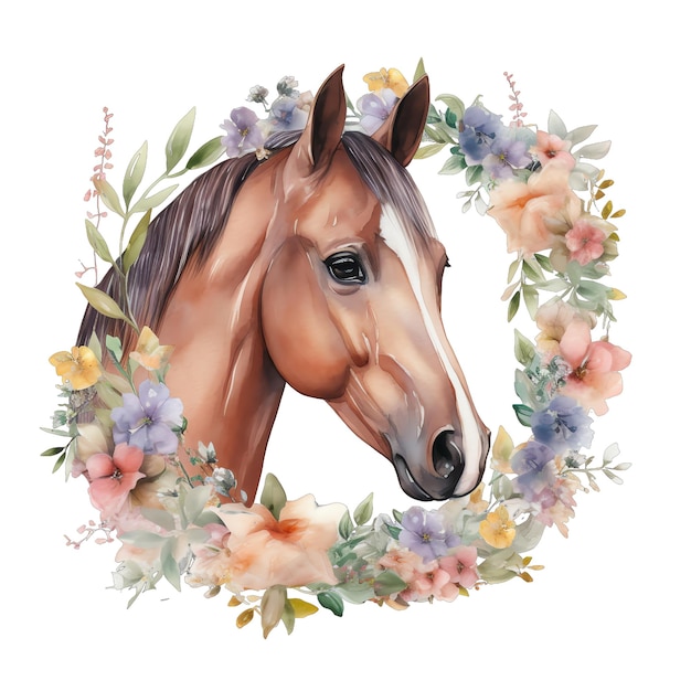 Spring horse watercolor illustration spring clipart