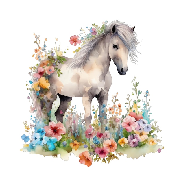 Spring horse watercolor illustration spring clipart