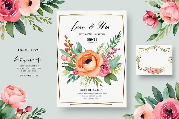 Photo spring invitations with blossom sakura cherry flowers place for text