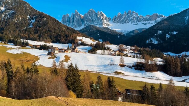 Spring landscape Dolomites Alps Santa Maddalena village Val di Funes valley South Tyrol Italy