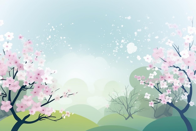 木と花のある春の風景