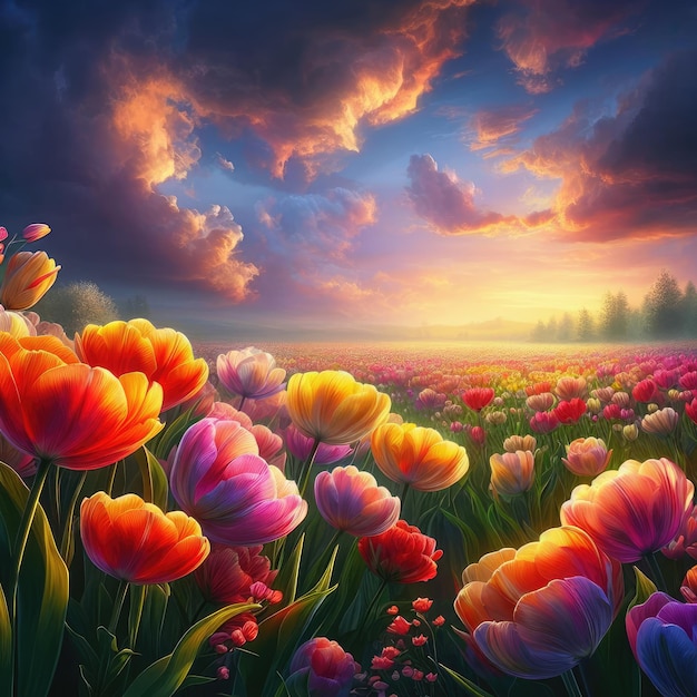 spring landscape with tulips