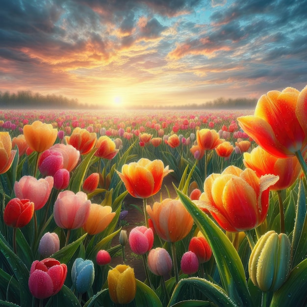 spring landscape with tulips