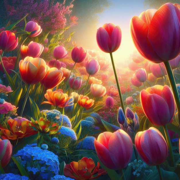 Photo spring landscape with tulips