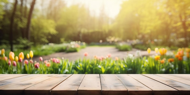 spring landscape with wooden bench spring in the garden spring in the park