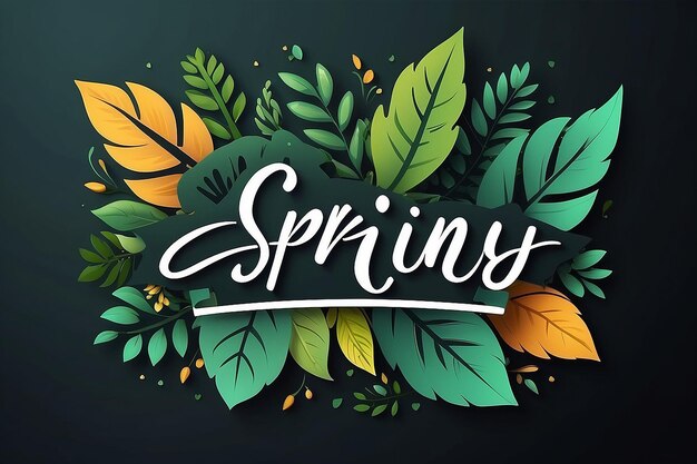 Spring logotype sale textbadge typography icon Lettering spring season with leaf for greeting poster