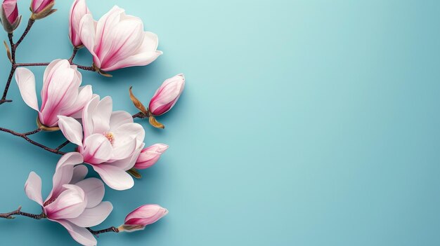 파스텔색 배경 에 있는 봄 마그놀리아 꽃
