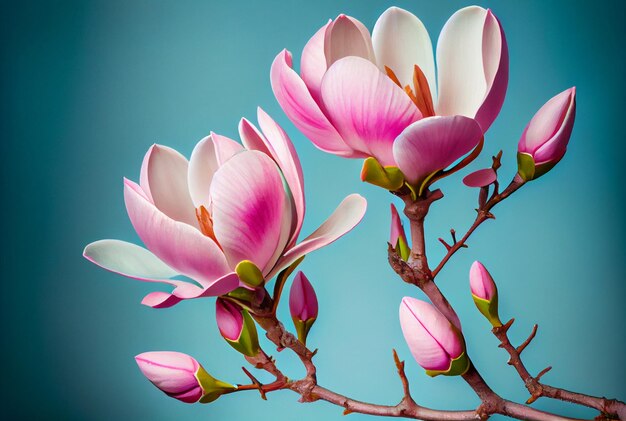 봄 목련 꽃과 잔가지. 생성 인공 지능