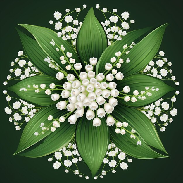 Photo spring mandala white lilies of the valley on green