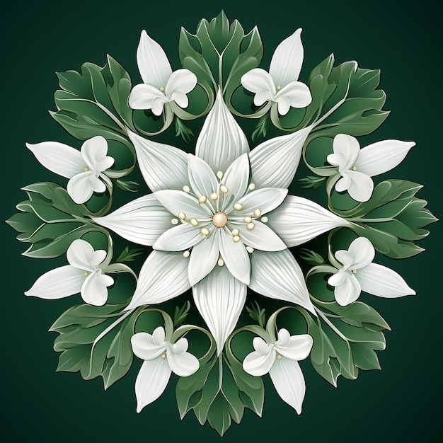 Spring mandala white lilies of the valley on green