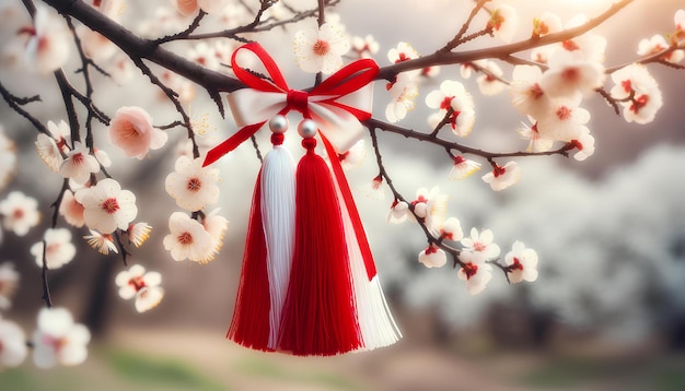Photo spring martisor bow blossoming branch festive renewal