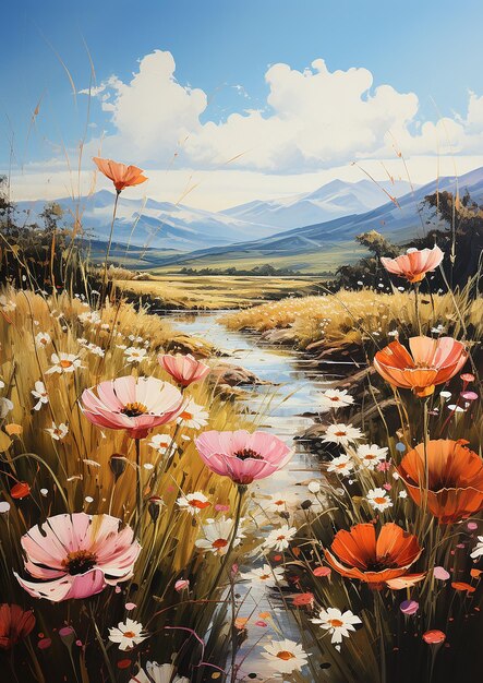 Spring Meadow Oil Painting