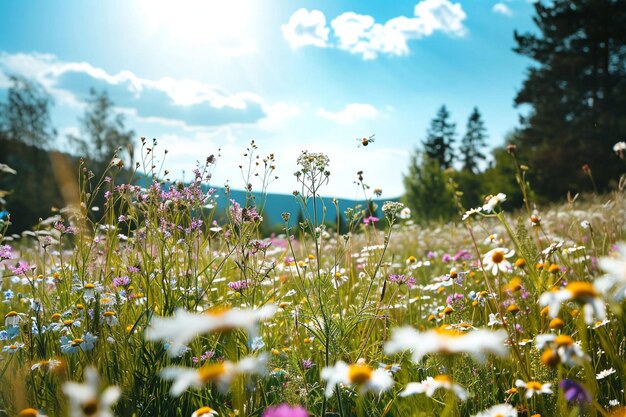 Spring meadow with sunny wild flowers