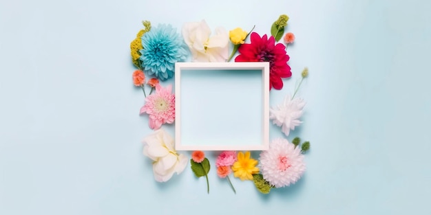 Spring minimal concept Nature background Flowers and white frame Generative AI