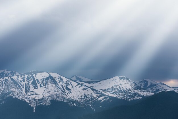 Spring in the mountains and stormy sky