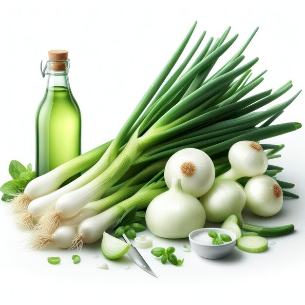 Spring onion isolated on white background ai generative