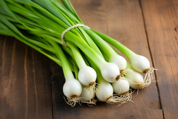 spring onion on the wood table