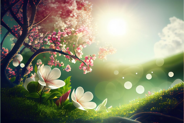 Spring out cherry blossoms background ai render