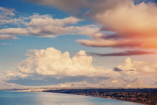 Spring panorama of sea coast