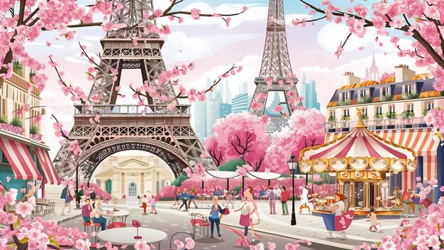 Иллюстрация весны в Париже