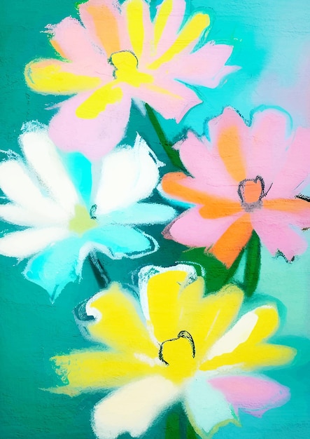 春のパステルカラーの花の絵