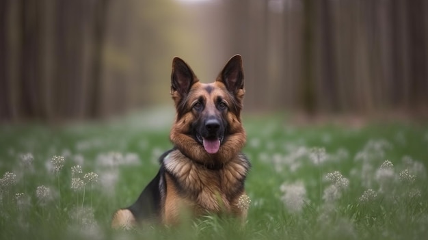 ジャーマン ・ シェパード犬の春の肖像画