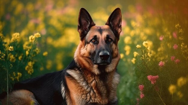 Spring Portrait of German Shepherd Dog