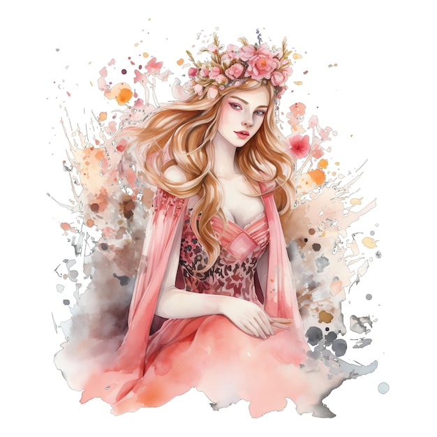 Spring princess watercolor illustration spring clipart