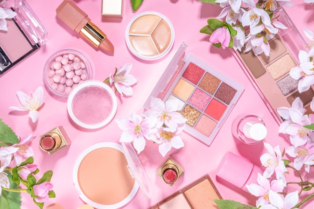 Spring professional makeup flat lay