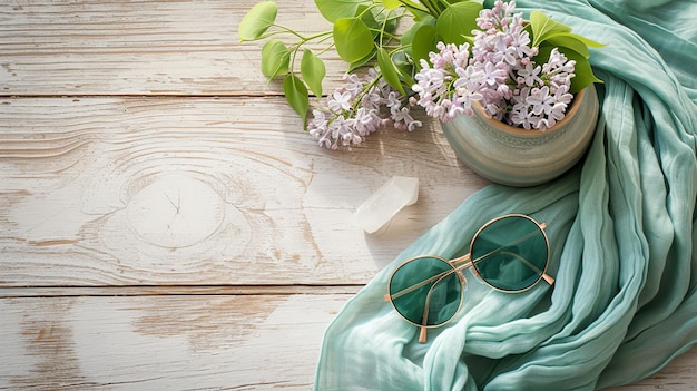 Spring Refresh Lilac Linen and Light on Wooden Table