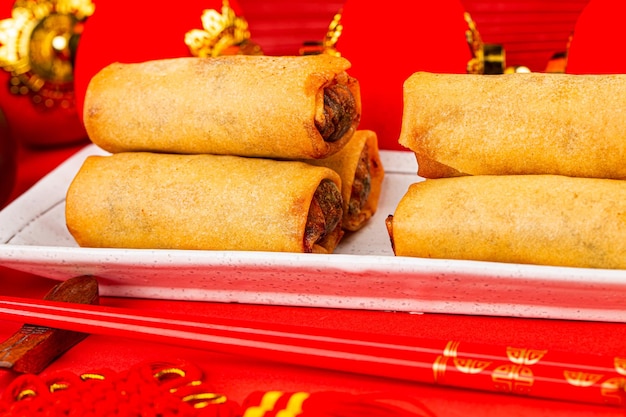 Spring rolls are eaten on Chinese New Year's Day Spring rolls are a Chinese snack