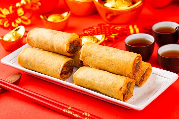 Spring rolls are eaten on Chinese New Year's Day Spring rolls are a Chinese snack