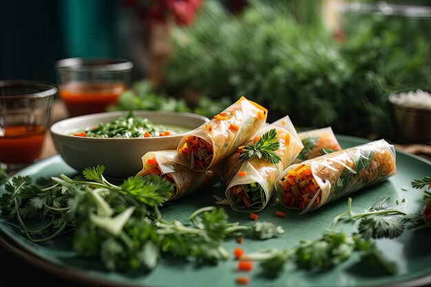 Spring Rolls with a Side of Fresh Herbs