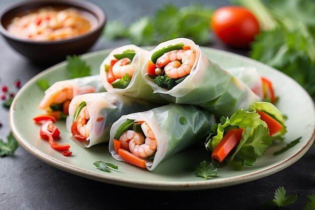 Spring rolls with vegetables and shrimps