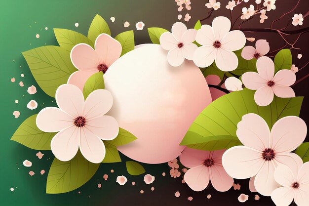 Spring sakura cherry blooming flowers bouquet. Isolated realistic pink petals, blossom, branches, leaves  set. Design spring tree illustration