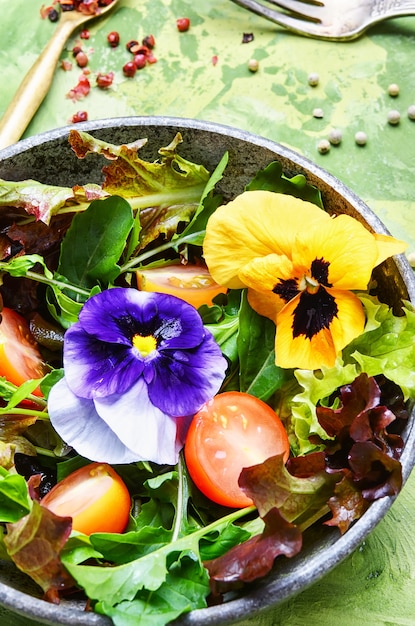 Spring salad with herb and flower