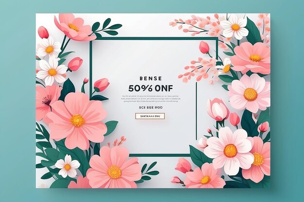 スプリングセール花の花バナーテンプレートフラットデザインイラストソーシャルメディアのための正方形の背景の編集