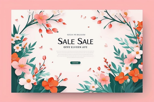 Photo spring sale with blossom flowers landing page template flat design illustration editable of square background for social