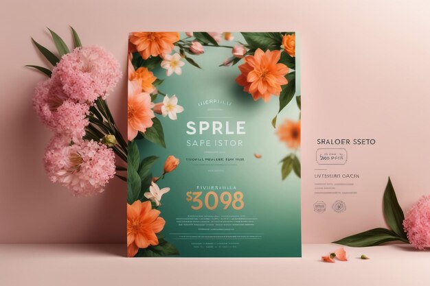 Photo spring sale with blossom flowers stories template flat illustration editable of square background su