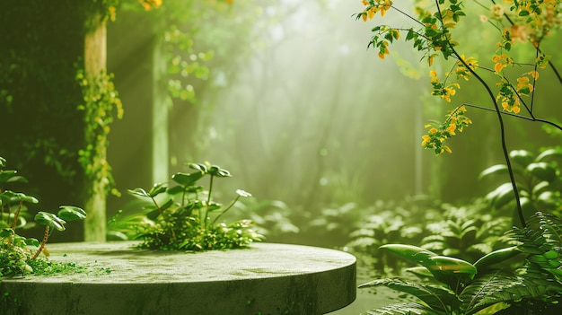 A spring scene of natural podium display with forest detail Showcase for the presentation