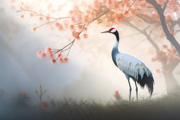 Spring scenery crane Flock sunset Generate Ai