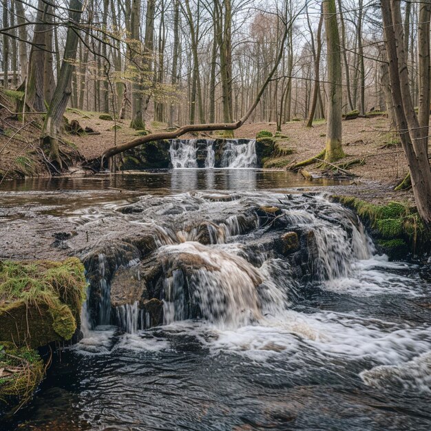 Photo spring scenic waterfall in forest landscape