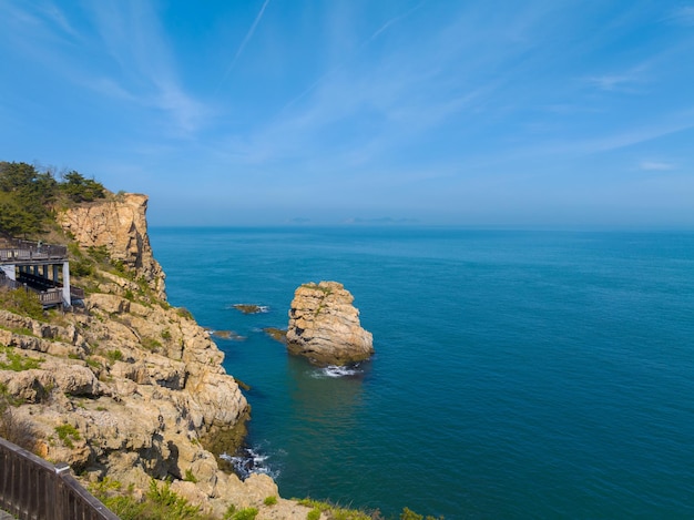 Spring seaside scenery of Binhai Road in Dalian Liaoning province China