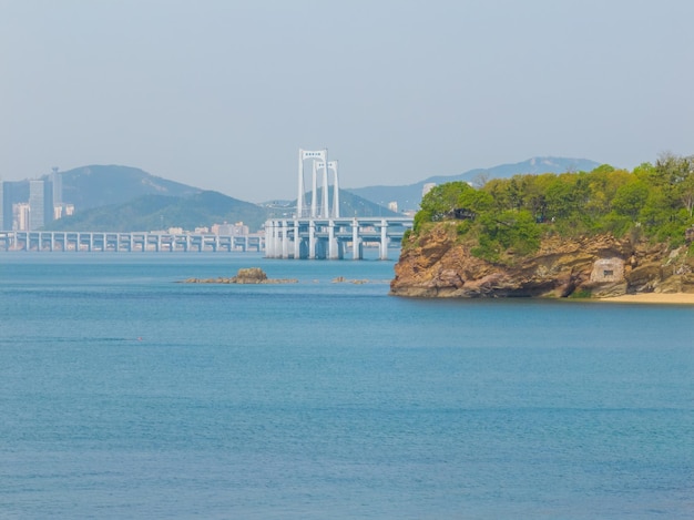 Spring seaside scenery of Binhai Road in Dalian Liaoning province China