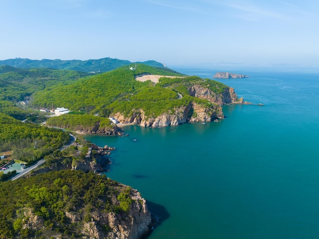 Spring seaside scenery of binhai road in dalian liaoning province china