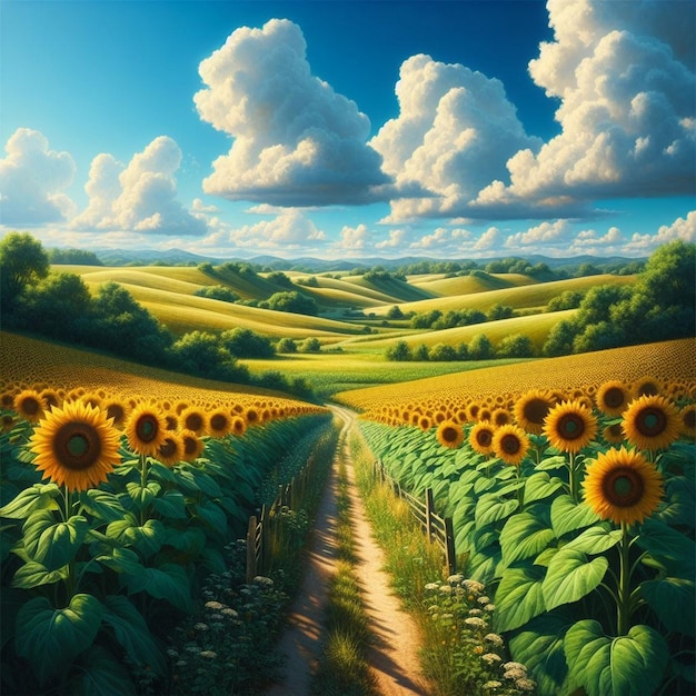 Spring Season Beauty Vibrant Nature with Blooming Sunflowers