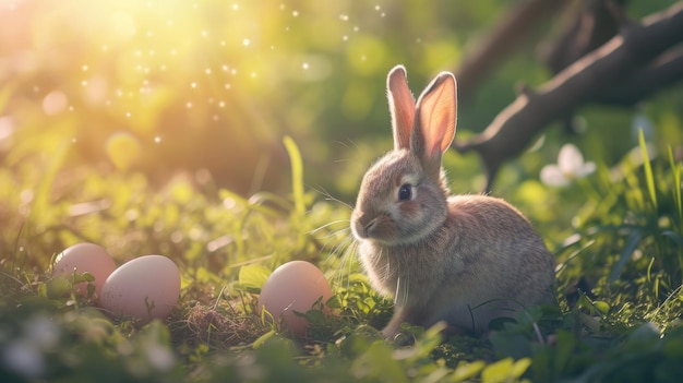 Заяц весенней спокойствия и красочные яйца