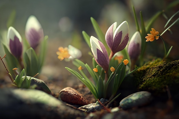 Spring snowdrop flower purple and white