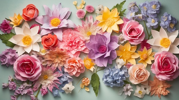 Spring summer background of beautiful flowers Generative AI image