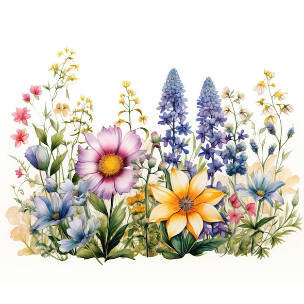 Spring and summer Background watercolor arrangements with small flower Botanical illustration